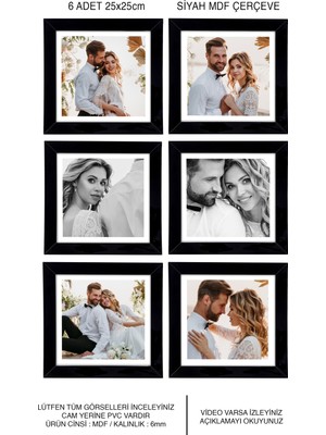 6 Adet 25X25 Çerçeve - Mdf Çerçeve - Fotoğraf Çerçevesi - Kare Çerçeve