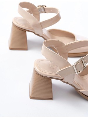 İNF-40450 Bej Rugan Günlük Arkası Açık Topuklu Bayan Ayakkabı