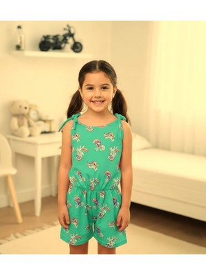 Buufuu Yazlık Dijital Baskılı Askılı Kız Çocuk Beli Lastikli Tulum Elbise