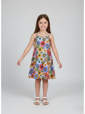 Buufuu Yazlık Kız Çocuk Çiçek Baskılı Ip Askılı T Elbise