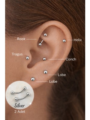 Sacce Scarves & Accessories Cerrahi Çelik Kavisli Piercing – Rook, Kaş, Helix ve Göbek Uyumlu