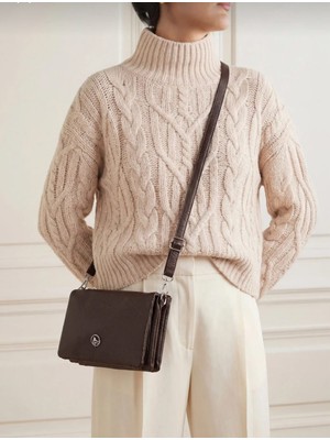 Özüm Çanta Kadın 3 Bölmeli Cüzdan ve Kartlık Detay Kol Omuz Uzun Askı Çapraz Çanta Kahverengi