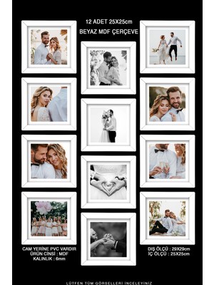12 Adet 25X25 Çerçeve - Mdf Çerçeve - Fotoğraf Çerçevesi - Kare Çerçeve