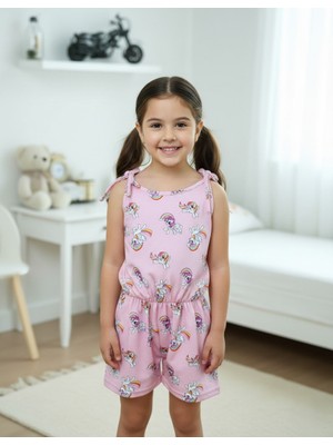 Buufuu Yazlık Dijital Baskılı Askılı Kız Çocuk Beli Lastikli Tulum Elbise