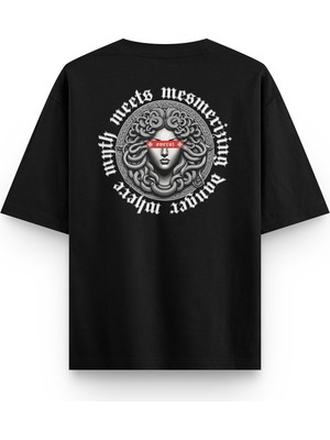 Overoz Medusa Sırt Baskılı Yarı Oversize Unisex Siyah Tshirt 1398