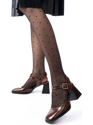 İNF-40450 Kahve Rugan Günlük Arkası Açık Topuklu Bayan Ayakkabı