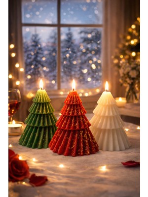 Odesia Premium Çam Ağacı Mum Seti – Yılbaşı Konseptli Dekoratif Ağaç Mum (3’lü Set)