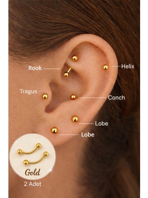 Sacce Scarves & Accessories Cerrahi Çelik Kavisli Piercing – Rook, Kaş, Helix ve Göbek Uyumlu
