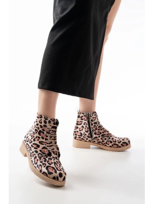 165-225 Leopar Bağcıklı Fermuarlı Günlük Kadın Bot