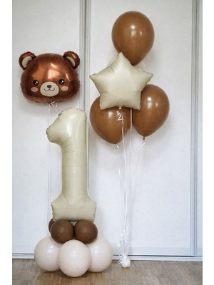 Meri Parti Ayıcıklı 1 Yaş Balon Dekor Seti – Krem & Kahve Konsept Doğum Günü Konsept Balon