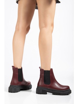812-2137 Bordo Lastikli Günlük Kadın Bot