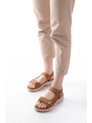 DM-363  Taba Baret Cırtlı Dikişli Günlük Kadın Sandalet