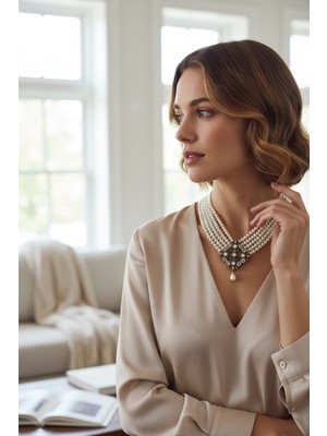 Fayra Accessories Kristal Taşlı Inci Choker Tasma Kolye