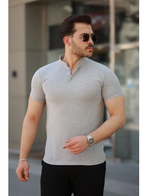 Erkek Hakim Yaka Dokuma Pamuklu Kumaş Kısa Kollu T-Shirt