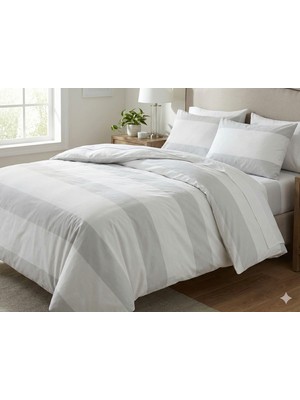 Maki Home Makiteks %100 Pamuklu Soho Gri Çizgili 200X220+2*(50X70) Çift Kişilik Nevresim ve Yastık Kılıfı
