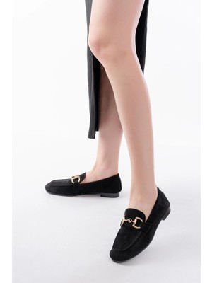 303 Siyah Süet Toka Aksesuarlı Günlük Kadın Babet