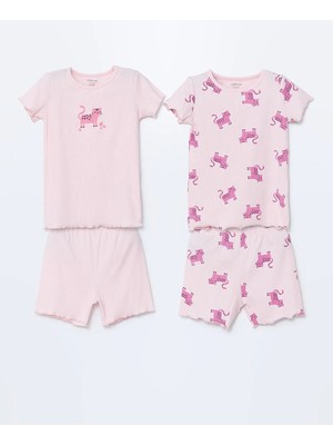 Lc Waikiki Yeni Sezon Bisiklet Yaka Kız Bebek Şortlu Pijama Takım 2'li