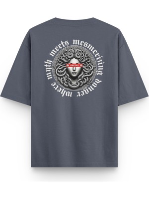 Overoz Medusa Sırt Baskılı Yarı Oversize Unisex Füme Tshirt 1398