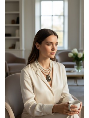 Fayra Accessories Zirkon Taşlı 3 Sıra Inci Kolye