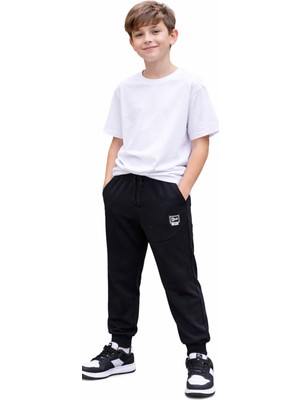 İrem Çocuk Giyim Erkek Çocuk /kız Çocuk Boo Armalı Beli Bilekleri Lastikli Ip Bağlamalı Cepli Siyah Renk Eşofman Altı