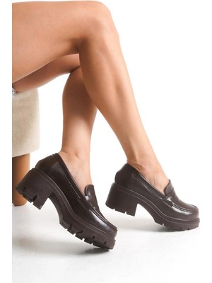 K-706 Kahve Kırışık Rugan Yüksek Tabanlı Loafer Ayakkabı