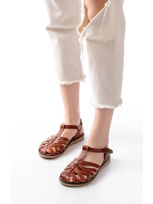 205-02 K. Kahve Ortopedik Hakiki Deri Kadın Sandalet