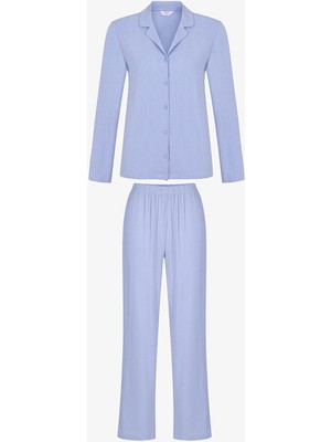 Penti Mavi Emily Düğmeli Gömlek Pantolon Pijama Takımı