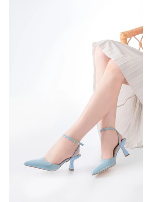 ST-004 Bebe Mavi Rugan Günlük 7 cm Topuklu Bayan Ayakkabı