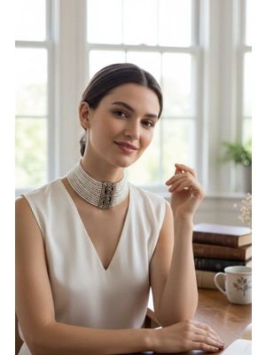 Fayra Accessories Zirkon Taşlı Hasır Dizim Tasma Inci Kolye