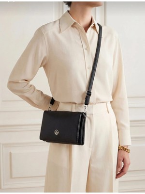 Özüm Çanta Kadın 3 Bölmeli Cüzdan ve Kartlık Detay Kol Omuz Uzun Askı Çapraz Çanta Siyah