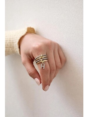 14K Çelik Üzeri Altın Kaplama 4 Sıralı Gold Gümüş Harfli Sipiral Yüzük 16(8) Numara