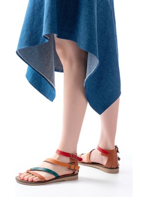 205-039 Taba Multi Bilekten Bağlamalı Parmak Arası Kadın Sandalet