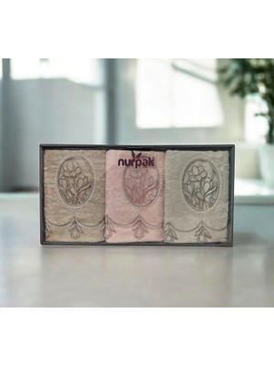 Nurpak Lale Bambu %70 Bambu %30 Pamuk Nakışlı Kutulu 6 Adet 50X90 El Yüz Havlusu