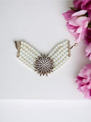 Fayra Accessories Kristal Taşlı Kestane Figürlü Inci Bileklik