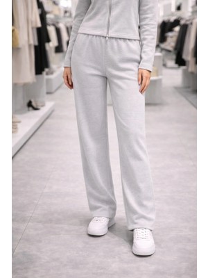 İnce Moda Giyim Premium Soft Touch Kadın Bol Paça Eşofman Altı (Bej & Gri)