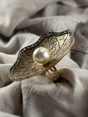 Fayra Accessories Inci Detaylı Ayarlanabilir Midye Yüzük