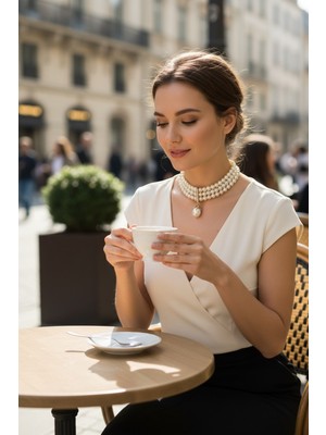 Fayra Accessories Kristal Taşlı Üç Sıra Inci Tasma Kolye