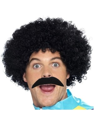 Aesco Siyah Scouser Erkek Kısa Peruk ve Bıyık Seti