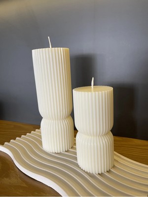 2’li Düz Sütun Model Vanilya Kokulu Doğal Soya Mum Seti