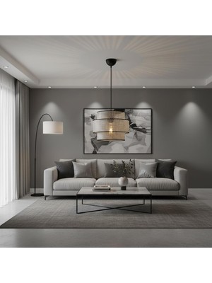 Elizim Home Lighting Silindir Hasır Görünümlü Abajur Sarkıt Avize