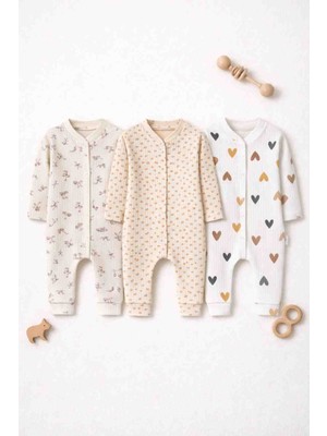 UmBaby Kız Bebek Desenli 3lü Tulum 3-6-9 Beden