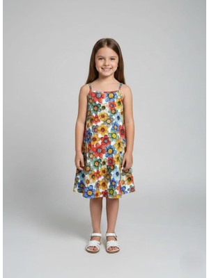 Buufuu Yazlık Kız Çocuk Çiçek Baskılı Ip Askılı T Elbise