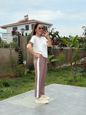 Kadın Modal Dokulu Kumaş Yanı Şeritli Takım