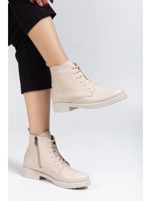 165-225 Bej Cilt Bağcıklı Fermuarlı Günlük Kadın Bot
