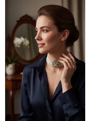 Fayra Accessories Zirkon Taşlı Tasarım Inci Chooker Tasma Kolye