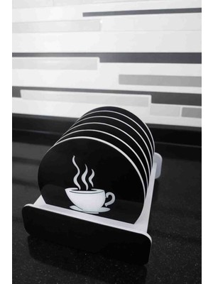 Lazerus Cnc Markalama Premium Tasarım Kahve Fincanı Desenli Bardak Altlığı ve Tutucu Seti