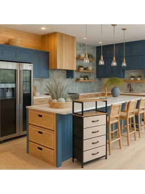 Tridihome Dört Çekmeceli Mutfak Organizer Ahşap Raflı Metal Gövdeli Dar Alan Depolama Ünitesi