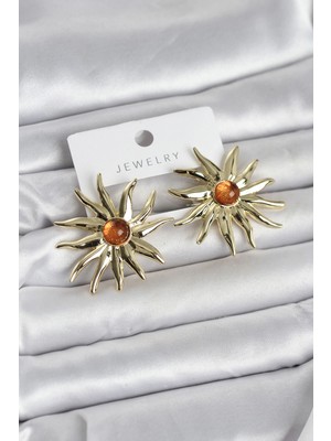 Mey İthalat Mey Ithalat® Güneş Model Gold Renk Pirinç Kadın Küpe