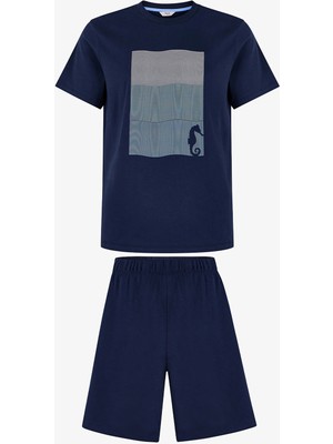 Penti Erkek M Beden Renkli Ocean Track Desenli Pamuklu Şortlu Pijama Takımı