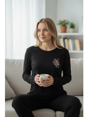 North Stand İnterlok Kumaş Rahat Baskılı Kadın Pijama Takımı